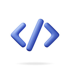 Obraz premium 3d code icon isolated on white. Render computer software language symbol. Computer programming language. Web development code interface sign. Coding tag. Vector illustration