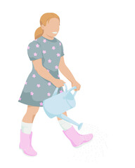 Girl with a watering can on white background