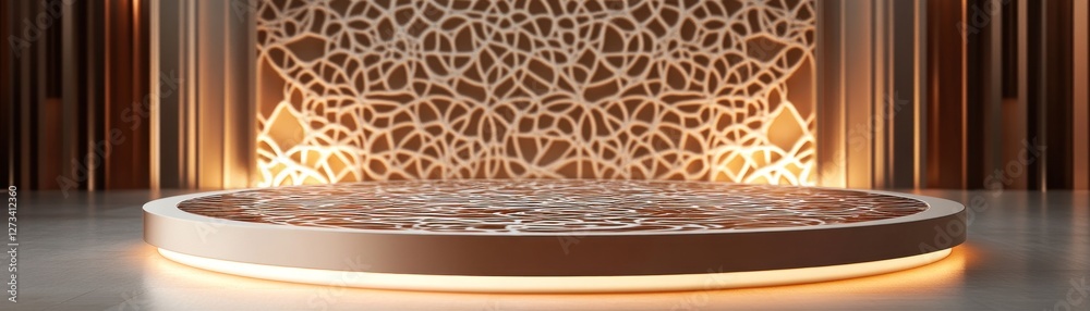 Poster Illuminated Circular Platform with Intricate Wall Design