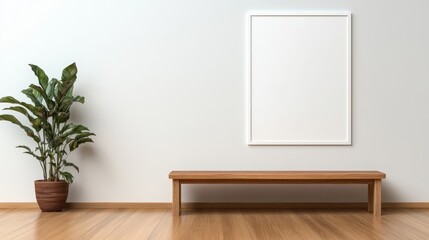 A calm space highlighted by a plant next to a blank frame invites tranquility and creativity, providing the perfect environment for artistic exploration and reflection.