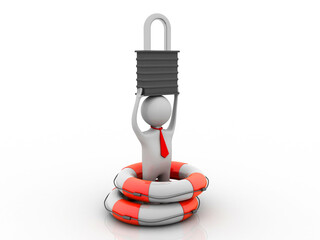 3d rendering business leadership with lifebelt
