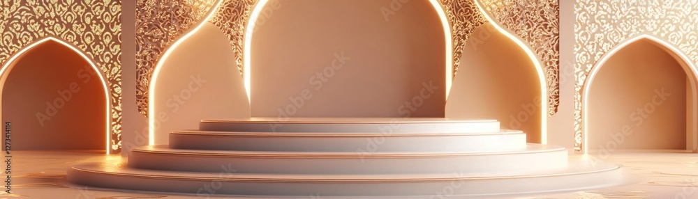 Poster elegant display stage with three steps and ornate arches