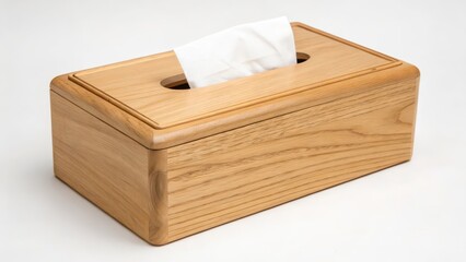 Wooden Tissue Box on White Background