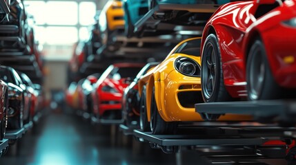 Obraz premium Luxury Sports Cars Showroom: A Glimpse into Automotive Excellence