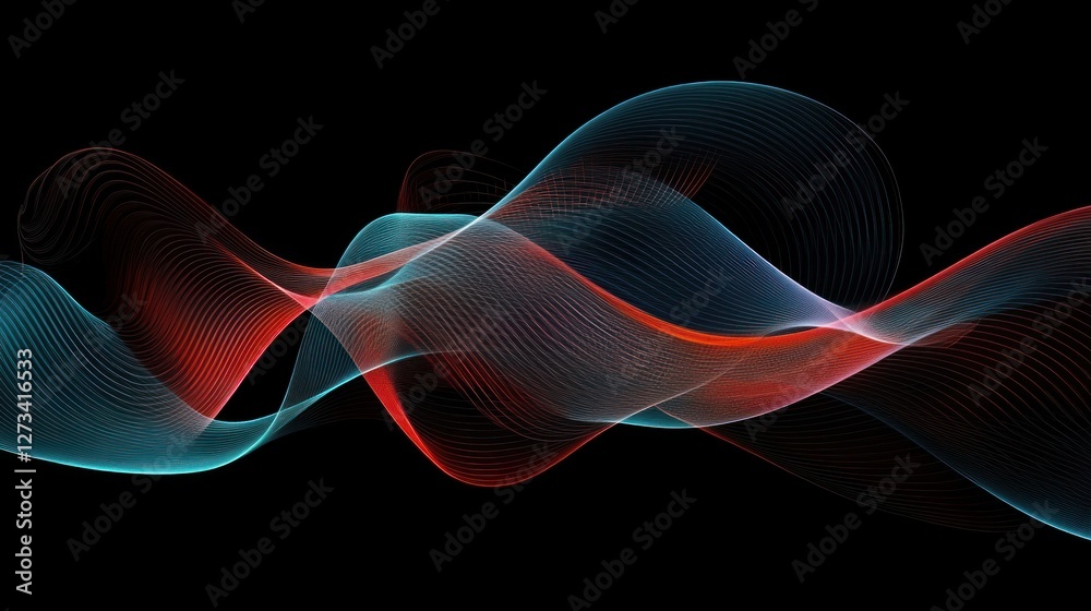 Poster abstract red and teal wave lines design