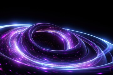 Obraz premium Purple and blue glowing torus on a black background, conceptual wallpaper, and digital presentation