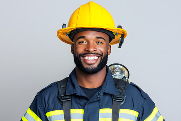 Fototapeta premium Closeup portrait of fireman in uniform smiling