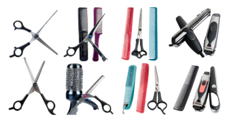 Professional Hair Cutting Tools and Accessories for Stylists, isolated on transparent background