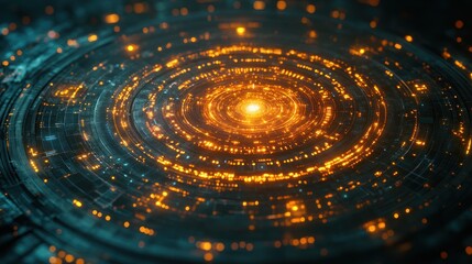 Futuristic circular interface activating, dark background