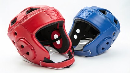 Red and Blue Headgear on White Background