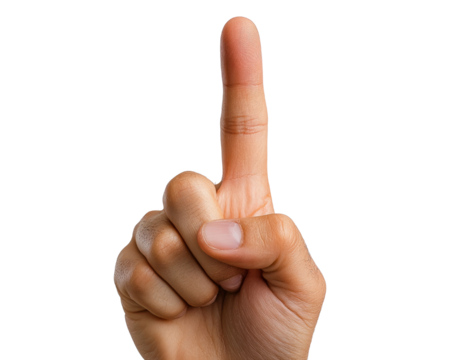 An index finger raised upwards, symbolizing agreement, approval, or pointing to something important. Gesture with positive message, highlight key information PNG