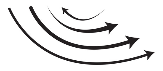 Curved arrows, hand drawn curved arrows. Black curve arrow icon vector illustration. Long curve arrow icon. Long arrow. Curved arrow icon isolated on white background. Black long curve arrow icon 