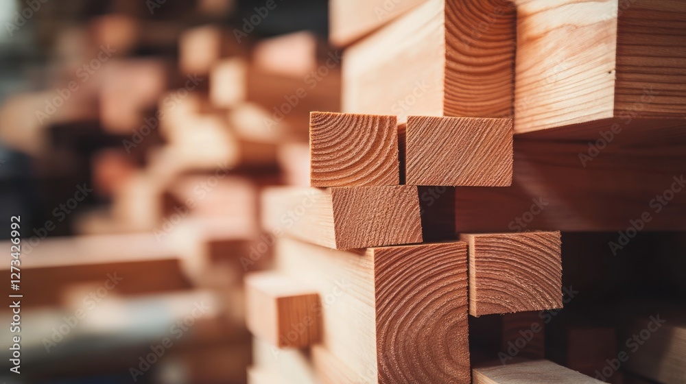 Poster Stacked Wooden Blocks Showing Grain Patterns