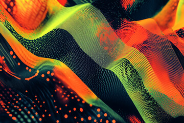 Dynamic patterns with bold angles and vibrant colors like neon green and orange. Conveys energy and movement for gym promotions or fitness brands