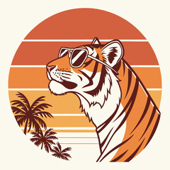 Stay Wild and Chill: Stylish Animal-Wearing Sunglasses Against a Cool Sunset Background
