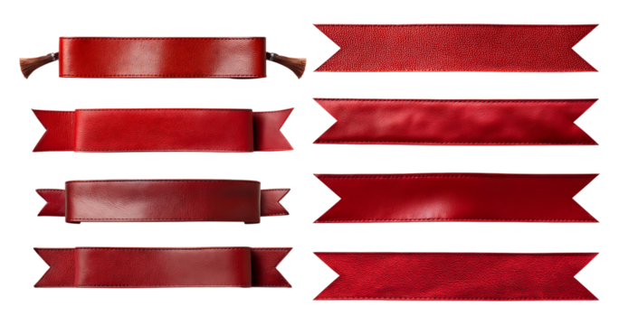 Collection of Red Ribbon Banners for Design and Decoration Purposes, isolated on transparent background
