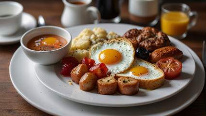 breakfast with coffee. English classic breakfast