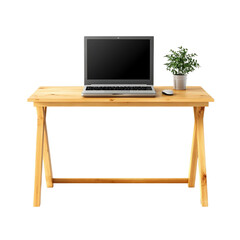 Laptop on Wooden Desk Minimalist Workspace Setup,