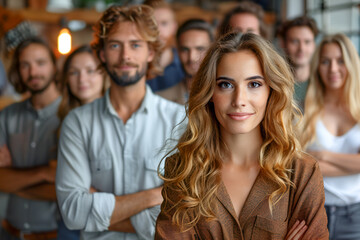 Business group in a row at the office.
