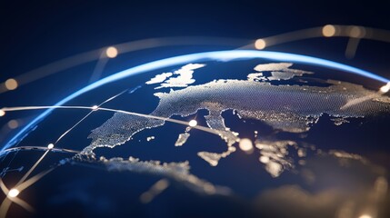 Global connectivity through digital networks earth data visualization nighttime aerial view technological innovation