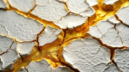 Golden Crack in White Paint - Abstract Texture Background