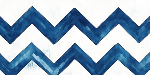 Vivid blue and white chevrons dance in a captivating zigzag pattern across the canvas, creating a dynamic and rhythmic visual flow that captures attention effortlessly