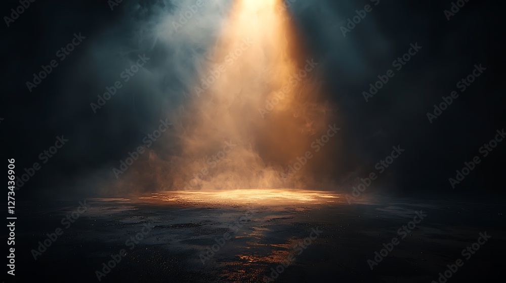 Poster Spotlight shines on stage with misty background for an abstract presentation backdrop