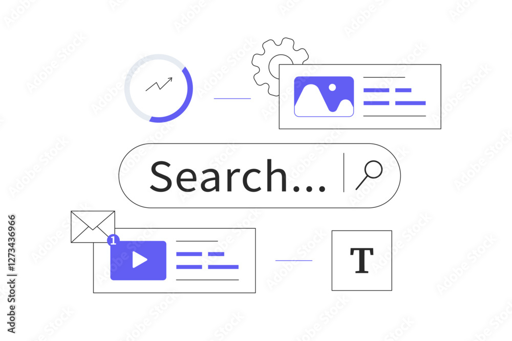 Poster online web search service. using browser search engine to find answers to questions, explore interne