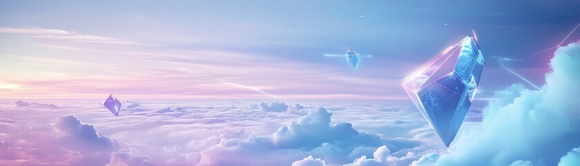 Crystal Ships Sail Above Pastel Cloudscape