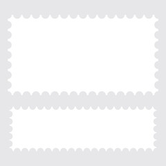 Vintage blank postage stamps isolated on white background. Collection perforated paper mark. Flat design. Vector illustration. Post stamp frame outline icon.  White postage stamp icon vector set.