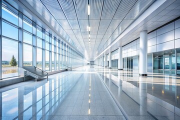 Fototapeta premium Modern Airport Terminal: Sleek White Hallway Architecture