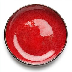 Isolated on white Vibrant red ceramic plate with a glossy finish