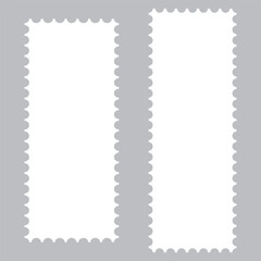 Vintage blank postage stamps isolated on white background. Collection perforated paper mark. Flat design. Vector illustration. Post stamp frame outline icon.  White postage stamp icon vector set.