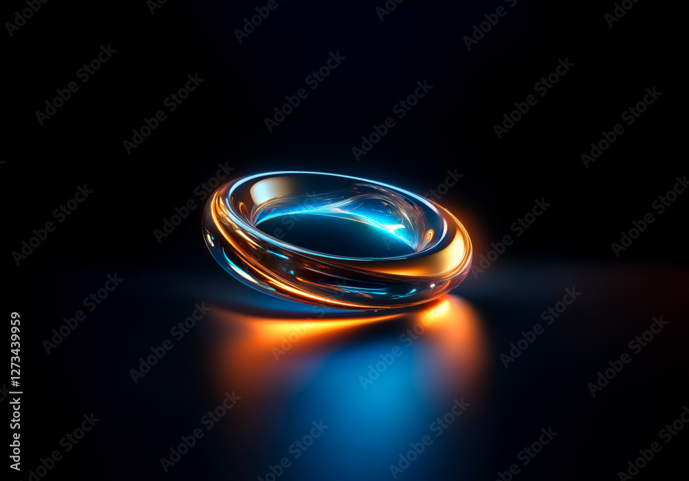 Poster shenzhen, china - unknown date : a luminous ring glows with vibrant blue and orange light against a 