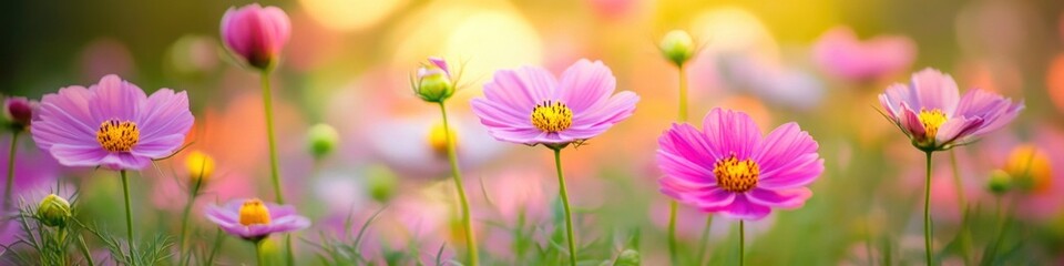 Obraz premium A bunch of pink flowers growing in a green field