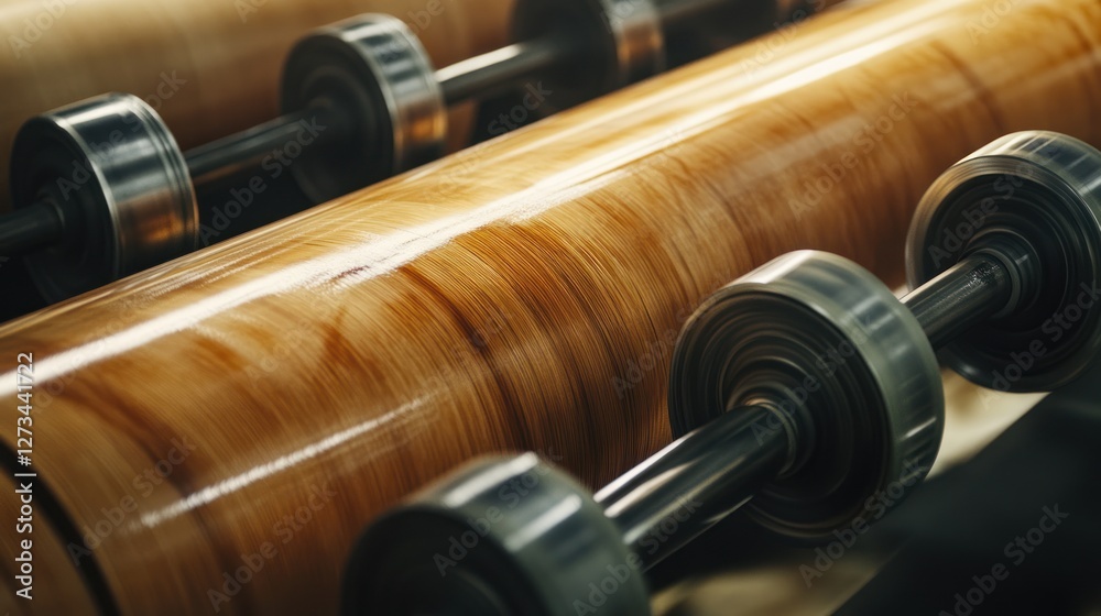Poster laminate flooring panel undergoing quality control process on production line