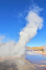 El Tatio  geothermal field with many geysers located in the Andes Mountains of northern Chile