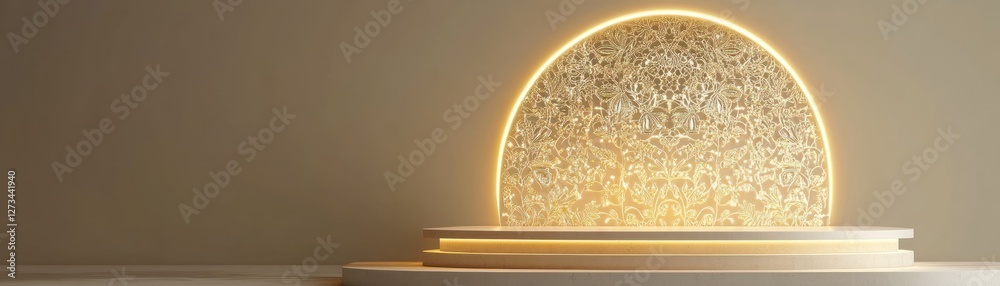 Aufkleber illuminated floral design backdrop with tiered display platform