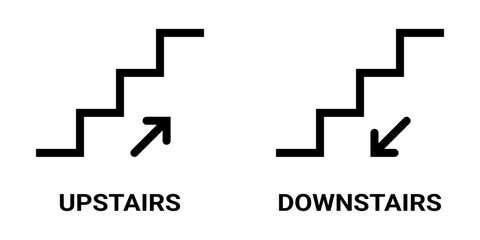 Stairs up and down pictogram. stairs sign illustration with text.