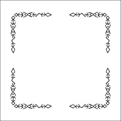 Elegant black and white ornamental frame with Viking runes, decorative border, corners for greeting cards, banners, business cards, invitations, menus. Isolated vector illustration.	