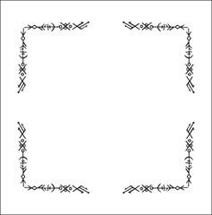 Elegant black and white ornamental frame with Viking runes, decorative border, corners for greeting cards, banners, business cards, invitations, menus. Isolated vector illustration.	