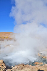 El Tatio  geothermal field with many geysers located in the Andes Mountains of northern Chile