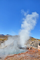 El Tatio  geothermal field with many geysers located in the Andes Mountains of northern Chile