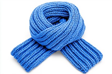 Hand-Knitted Blue Scarf with Textured Pattern on a White Background
