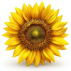 Blooming sunflower with bright yellow petals isolated on white background
