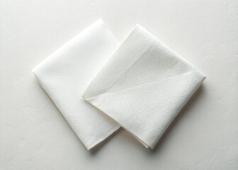 Obraz premium Top View Two Paper Napkins, White Disposable Dinner Serviettes, Clean Table Setting