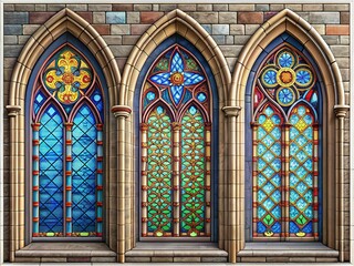 Obraz premium Three Gothic Arch Windows, Isolated Transparent Background - High-Resolution Stock Photo