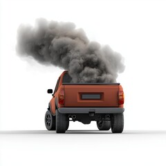 Obraz premium Car emitting thick exhaust fumes isolated on white background
