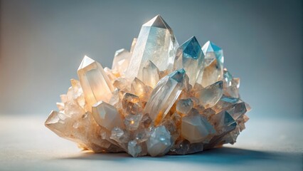 Illuminated Cluster of Sparkling Quartz Crystals, a Glimmering Display of Nature's Geometric Beauty