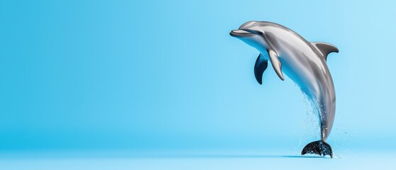 Obraz premium A playful dolphin gracefully leaps out of the calm blue water, showcasing its beauty and agility.
